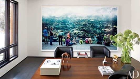 Home office with photographer Steven Meisel's hybrid office/master bath design