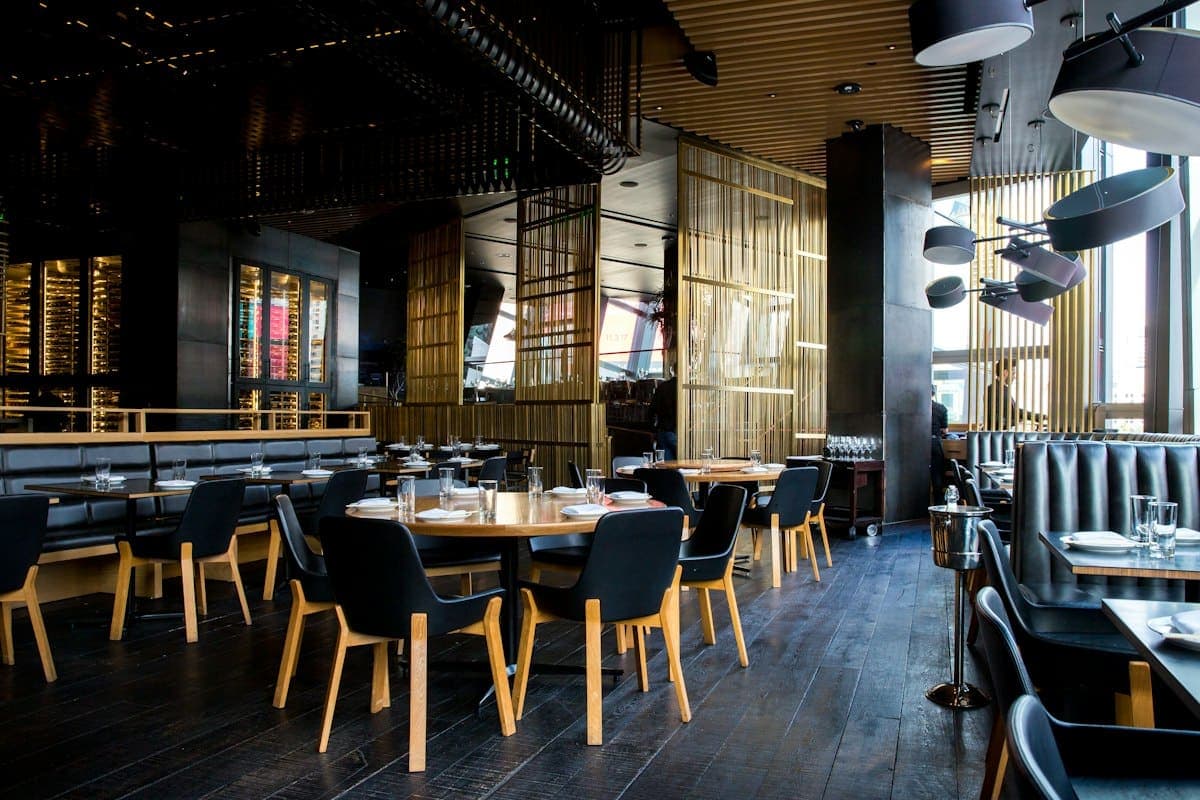 Upscale restaurant interior with warm ambient lighting